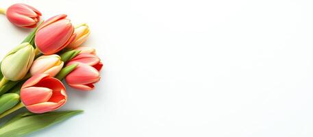 Pink and White Tulips on White Background photo