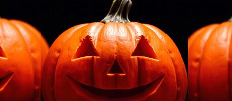 Close up of a jack-o'-lantern with a spooky grin photo
