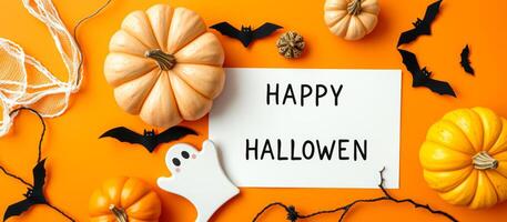 Happy Halloween with Pumpkins and Bats photo