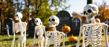 Skeletons Standing In Front Of Tombstones photo