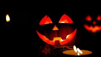 Jack-o'-lantern with a glowing smile photo