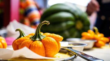 Close up of a small orange pumpkin photo