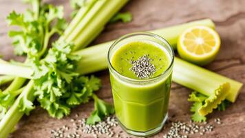 Fresh Celery Juice with Lemon and Chia Seeds photo