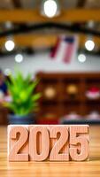 2025 Wooden Number Blocks on Wooden Table photo