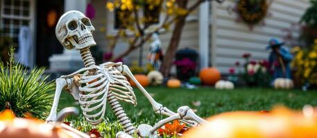 Skeleton Relaxing in the Grass on a Fall Day photo
