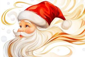 A vibrant, artistic illustration of Santa Claus with a flowing white beard and red hat. photo