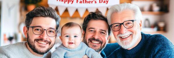 A heartwarming portrait of four generations of Caucasian men celebrating Fathers Day photo