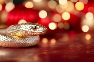 Celebrate the Year of the Snake with a minimalistic Chinese New Year background featuring a golden snake photo