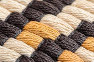Close-up view of rustic burlap texture showcasing earthy brown and beige tones in a coarse weave pattern photo