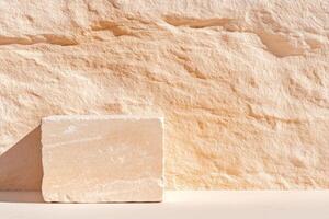 Close-up of a minimalist beige textured wall showcasing soft shadows and a neutral color palette for modern design photo