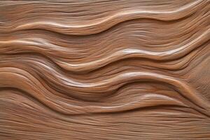 Close-up view of textured wooden kitchen cabinets in warm brown tones with smooth finish and minimalistic design photo