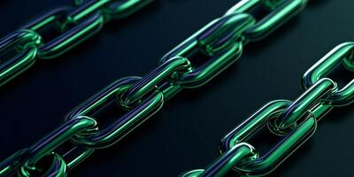 Metallic green chains on a dark navy background with subtle reflections and smooth textures photo