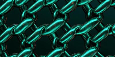 Illuminated metallic green chains on dark navy background with smooth textures and subtle reflections photo