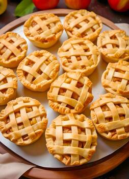 A Platter of Brown Mini Apple Pies With Lattice Crust photo