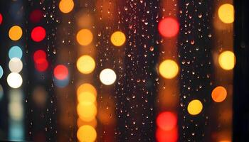 Raindrops on Windowpane Distorting City Street Lights photo