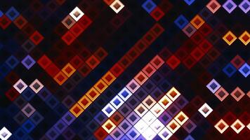 multicolorido pequeno caixa cubos aleatória geométrico fundo. movimento. abstrato quadrado pixel mosaico ilustração, desatado laço. video