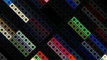 Abstract random motion of children constructor details on a dark background. Motion. Visualization of children toy. video