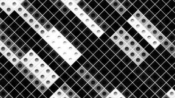 blocos do abstrato crianças construtor brinquedos, monocromático. movimento cúbico formas piscando e comovente em uma Preto fundo, desatado laço. video