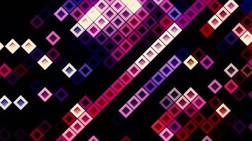 Abstract multicolored mosaic flashing loopable background. Motion. Randomly moving small silhouettes of same size squares on a black background. video