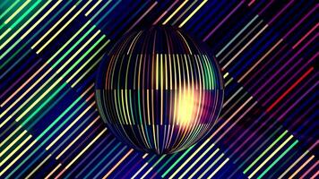 retro velho formado discoteca fundo com rotativo esfera. movimento. discoteca bola fez do limitar vítreo reflexivo limitar linhas em diagonal listras cintilante fundo, desatado laço. video