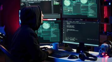 Hacker receiving access denied error message after being contracted by company in secret to do corporate espionage and steal information on competitor products to gain marketplace advantage, camera A video