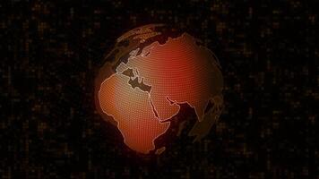 Black background. Motion. An abstraction of the planet earth in red and gray, which rotates and the contours of the planets on it are outlined and highlighted. video
