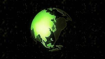 Holography of earth in computer space. Motion. Model of rotating planet Earth in virtual world. Holography of planet with continents video