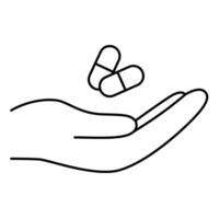 Outline icon of a hand with pills, contour design, medicine and healthcare theme vector