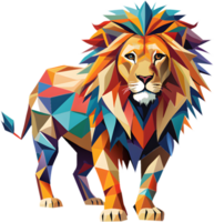 Artistic cubism lion with abstract patterns and bold colors. . png