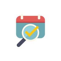 Magnifying glass inspecting calendar with check mark symbol for successful schedule planning and appointment concept vector
