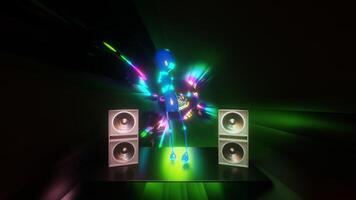 Abstract VJ loop background With flying stage speakers and dancing dummy. 3D render. video