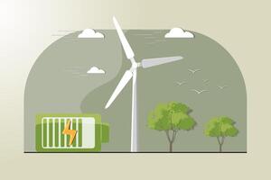 A wind turbine is shown with a battery on it vector