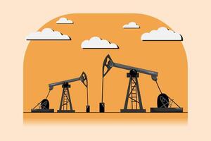 A cartoon of two oil rigs with a cloudy sky in the background vector
