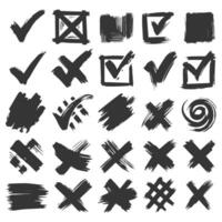A set of black ink drawn check marks and check marks vector