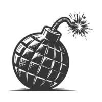 A black and white drawing of a bomb with a spark vector