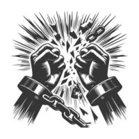 Two hands in handcuffs with a chain and a broken window vector