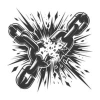 A black and white drawing of a broken chain with a broken link vector