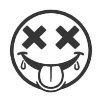 A black and white emoji with a tongue vector