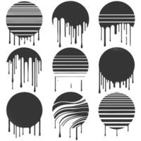 A set of black and white circles with dripping paint vector