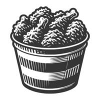 A bucket full of fried chicken in black and white vector