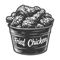 Fried chicken in a bucket with the word fried chicken written on it vector