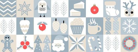 Merry Christmas and Happy New Year. Mosaic, minimal scandinavian pattern. Geometric background in bauhaus style. vector