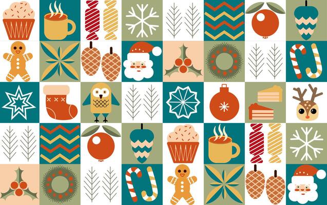 Modern Christmas design in simple geometric style for advertising, sales, printing, greetings. Christmas abstract geometric background in bauhaus style.