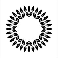 A black and white circular design with leaves vector