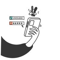 a person holding a phone with a message that tell wrong password vector