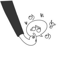 a hand is holding a speech bubble with musical notes vector