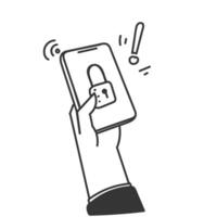 a hand holding a phone with a lock on it vector