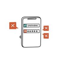 a phone with a check mark next to it symbol for wrong password vector
