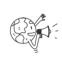 a cartoon earth with a megaphone and a globe vector