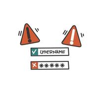 two orange and red signs with the words symbol for wrong username and password vector